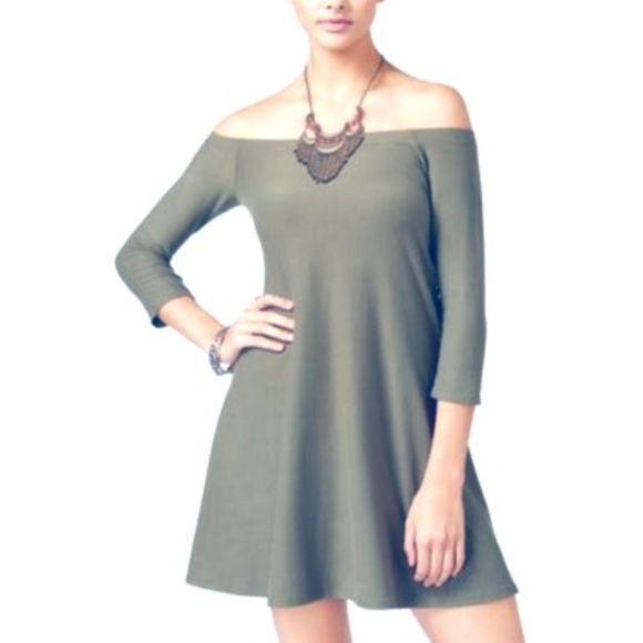 Off The Shoulder Dress Olive - Picture 2 of 5
